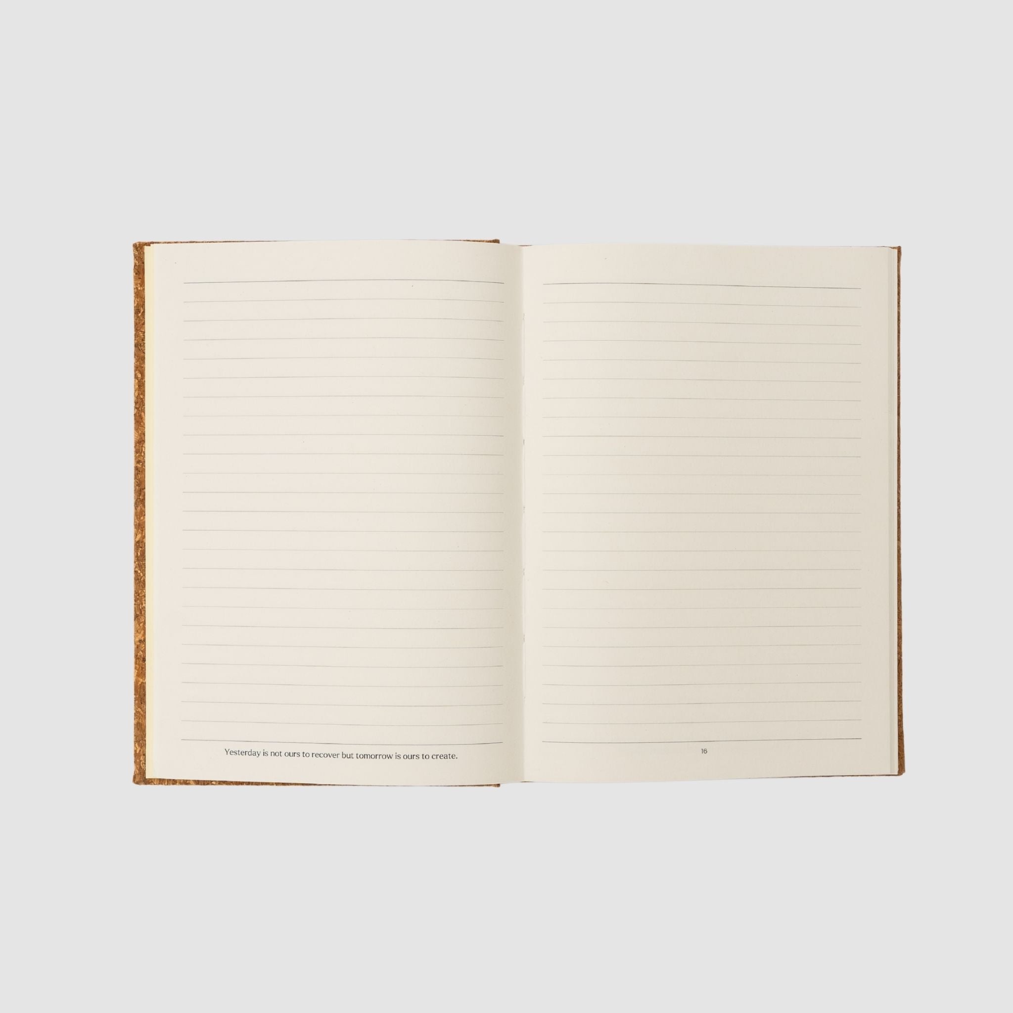 Open notebook with lined pages on a white background